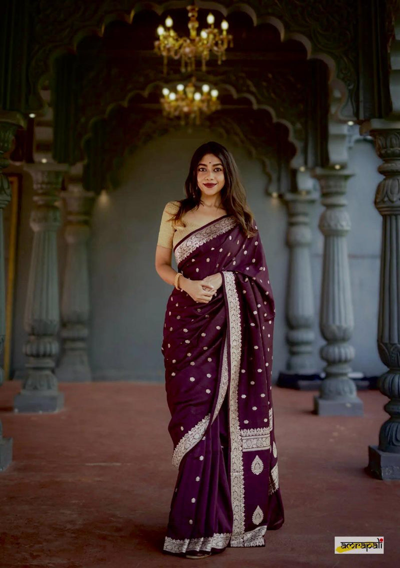 Elegant Banarasi Silk Saree with Gold Zari Embellishments Wine