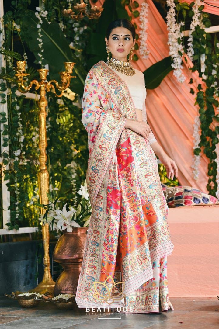 Wedding Special Banarasi Silk Saree with Zari Work white