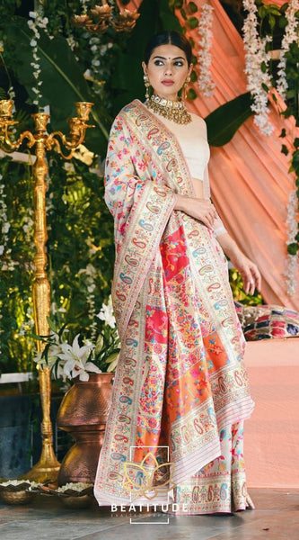 Wedding Special Banarasi Silk Saree with Zari Work white