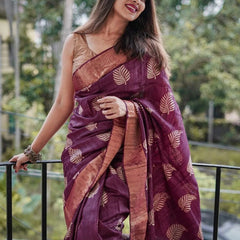 Traditional Banarasi Saree with Pure Silk Threads wine