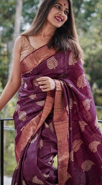 Traditional Banarasi Saree with Pure Silk Threads wine