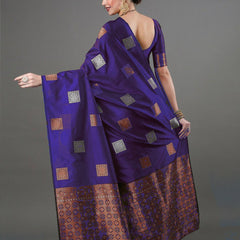Ethnic Banarasi Saree – Handwoven Soft Silk Fabric Purple Saree