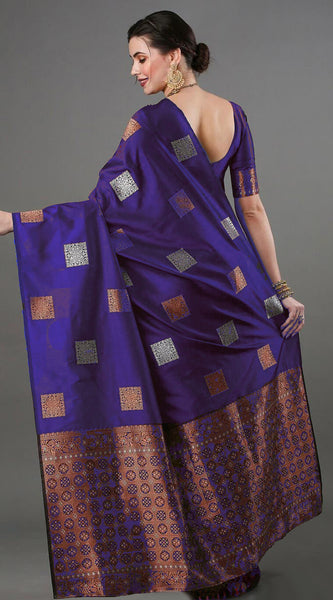 Ethnic Banarasi Saree – Handwoven Soft Silk Fabric Purple Saree