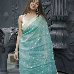 Elegant Banarasi Silk Saree with Gold Zari Embellishments Sky Blue