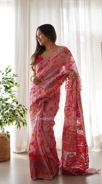 Banarasi Silk Saree Printed– Rich Fabric, Royal Look pink saree