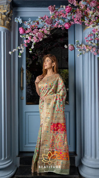 Wedding Special Banarasi Silk Saree with Zari Work Pasta Green