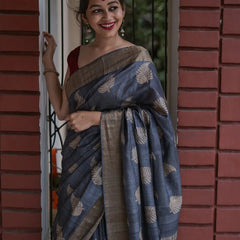 Traditional Banarasi Saree with Pure Silk Threads Grey