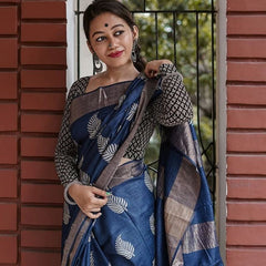 Traditional Banarasi Saree with Pure Silk Threads Black Blue