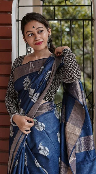 Traditional Banarasi Saree with Pure Silk Threads Black Blue