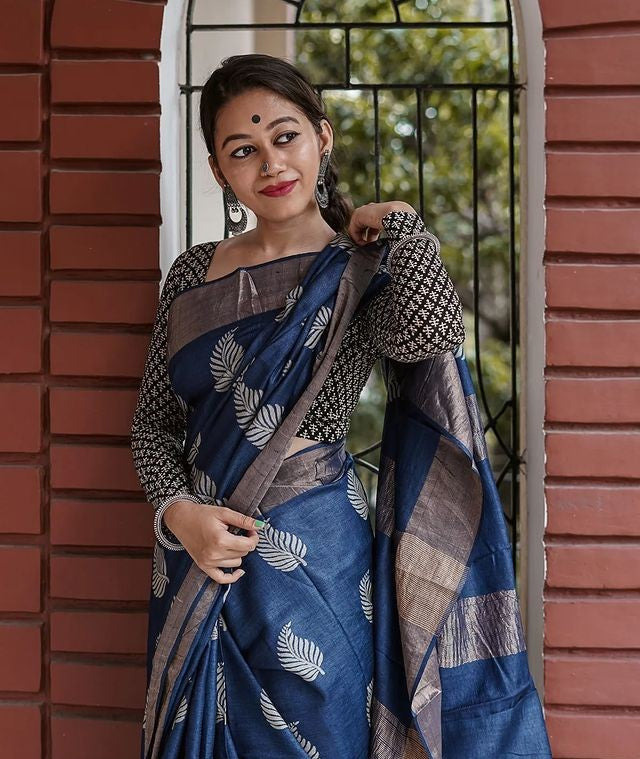 Traditional Banarasi Saree with Pure Silk Threads Black Blue