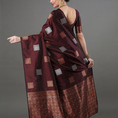 Ethnic Banarasi Saree – Handwoven Soft Silk Fabric Wine Saree