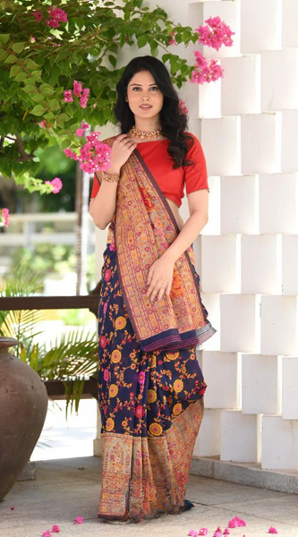 Elegant Banarasi Silk Saree with Zari Border & Pallu Blue