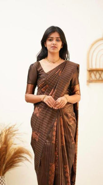 Designer Banarasi Silk Saree for Party & Festive Brown Saree