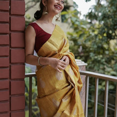 Traditional Banarasi Saree with Pure Silk Threads Yellow