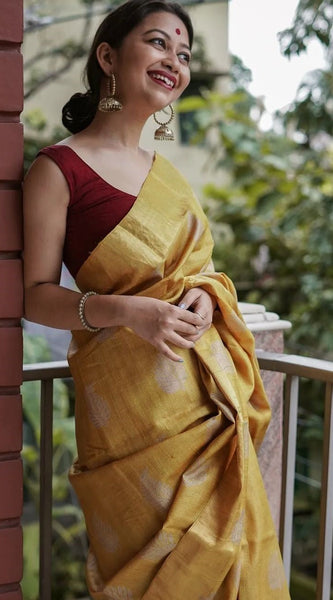Traditional Banarasi Saree with Pure Silk Threads Yellow
