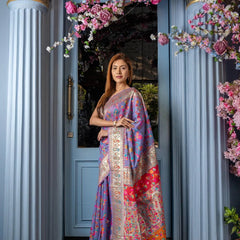 Wedding Special Banarasi Silk Saree with Zari Work Light Blue