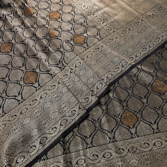 Sumptuous Black Soft Silk Saree With Imbrication Blouse Piece