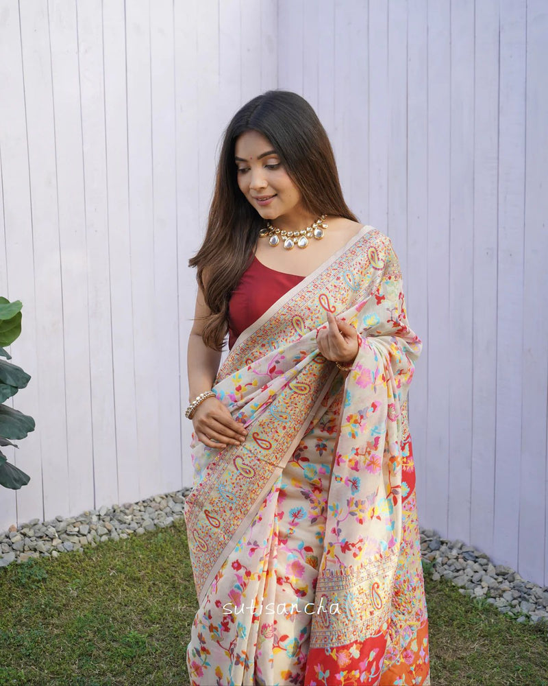 Wedding Special Banarasi Silk Saree with Zari Work white