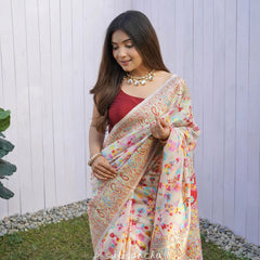 Wedding Special Banarasi Silk Saree with Zari Work white