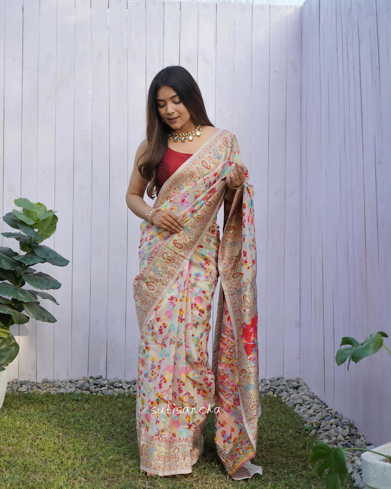 Wedding Special Banarasi Silk Saree with Zari Work white