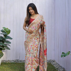 Wedding Special Banarasi Silk Saree with Zari Work white