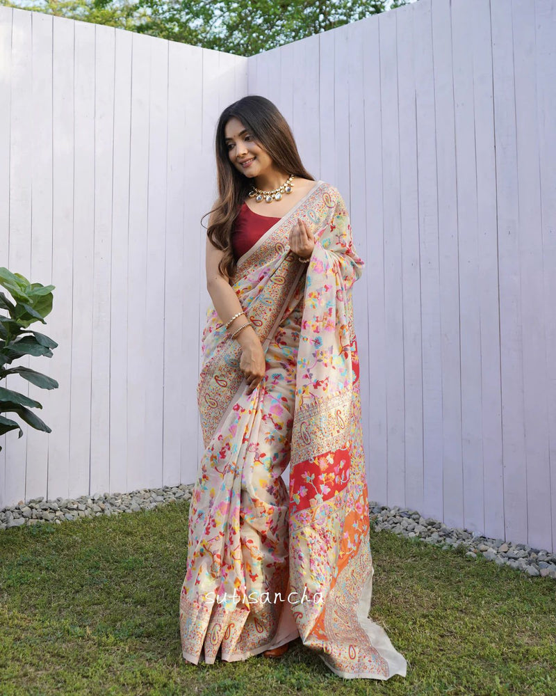 Wedding Special Banarasi Silk Saree with Zari Work white