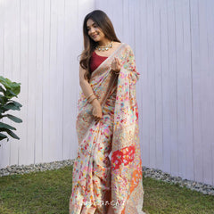 Wedding Special Banarasi Silk Saree with Zari Work white