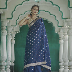 Elegant Banarasi Silk Saree with Gold Zari Embellishments Navy Blue