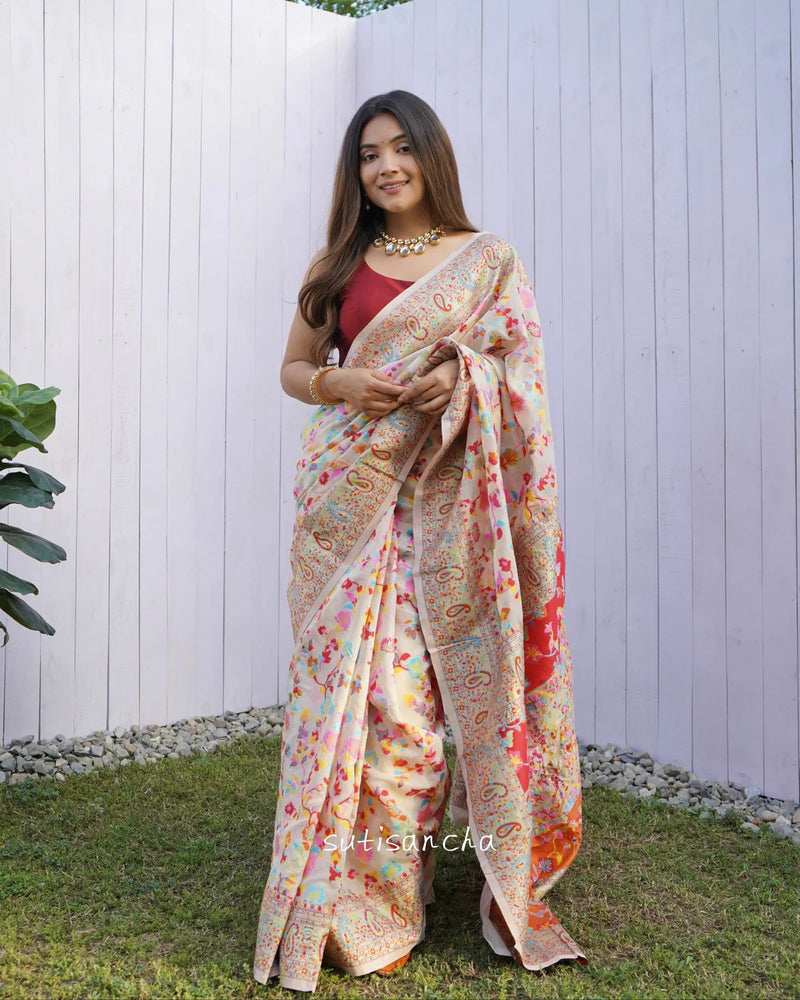 Wedding Special Banarasi Silk Saree with Zari Work white