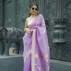 Elegant Banarasi Silk Saree with Gold Zari Embellishments Light Purple