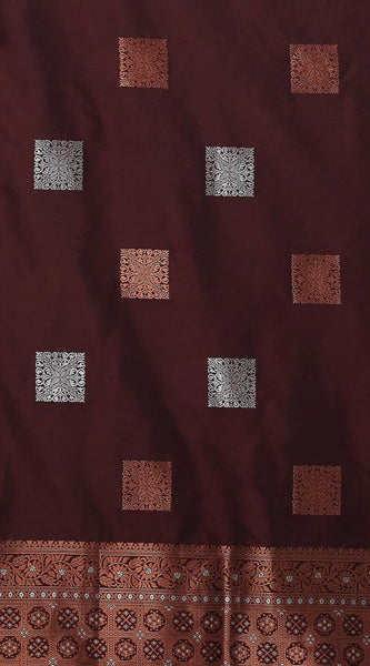 Ethnic Banarasi Saree – Handwoven Soft Silk Fabric Wine Saree
