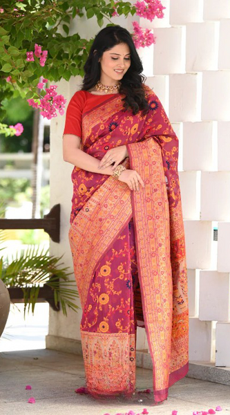 Elegant Banarasi Silk Saree with Zari Border & Pallu Red