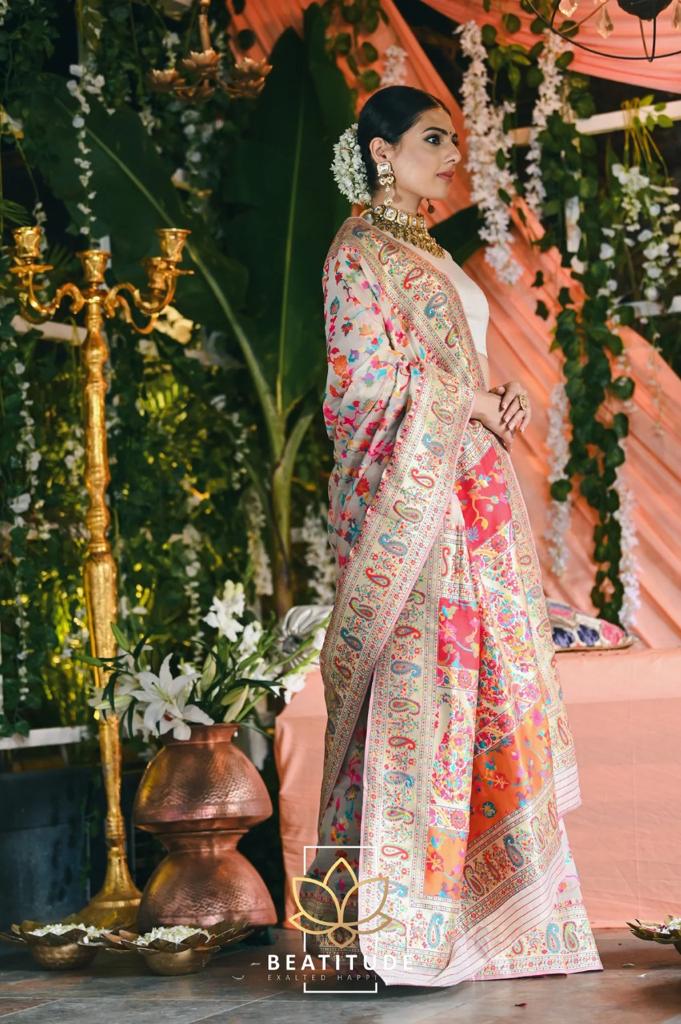 Wedding Special Banarasi Silk Saree with Zari Work white