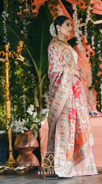 Wedding Special Banarasi Silk Saree with Zari Work white