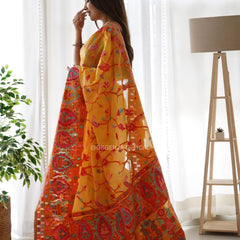 Banarasi Silk Saree Printed– Rich Fabric, Royal Look Yellow Saree