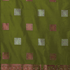 Ethnic Banarasi Saree – Handwoven Soft Silk Fabric Mehndi Saree