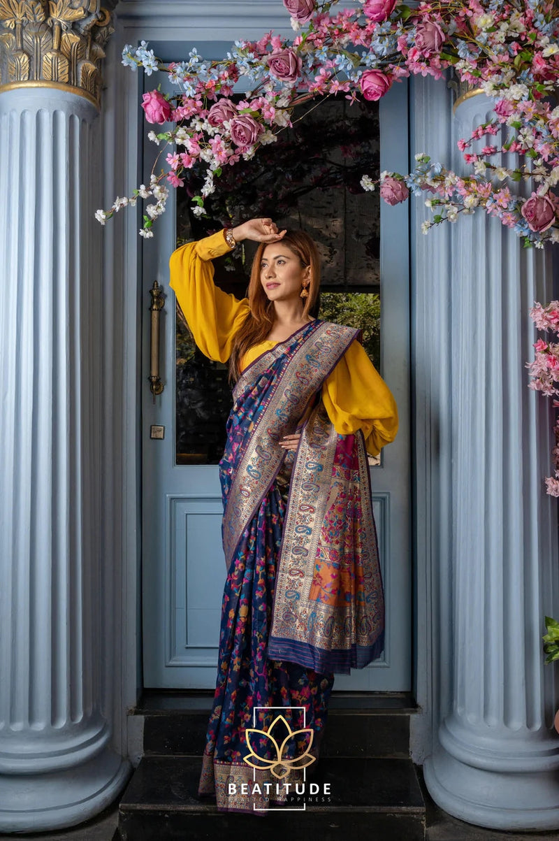 Wedding Special Banarasi Silk Saree with Zari Work Dark Blue