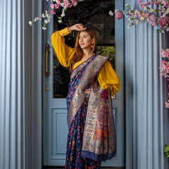 Wedding Special Banarasi Silk Saree with Zari Work Dark Blue