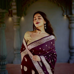 Elegant Banarasi Silk Saree with Gold Zari Embellishments Wine