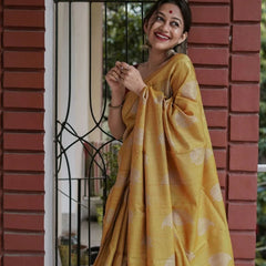 Traditional Banarasi Saree with Pure Silk Threads Yellow