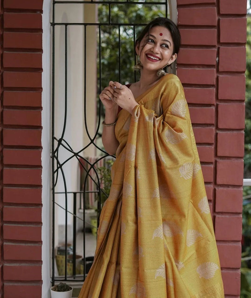Traditional Banarasi Saree with Pure Silk Threads Yellow