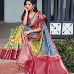 Premium Pure Viscose Dola Silk Saree & Pichwai Kalamkari Design