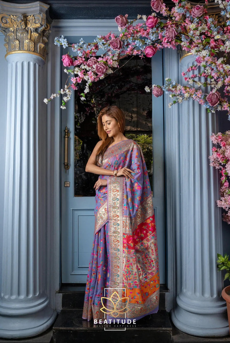 Wedding Special Banarasi Silk Saree with Zari Work Light Blue