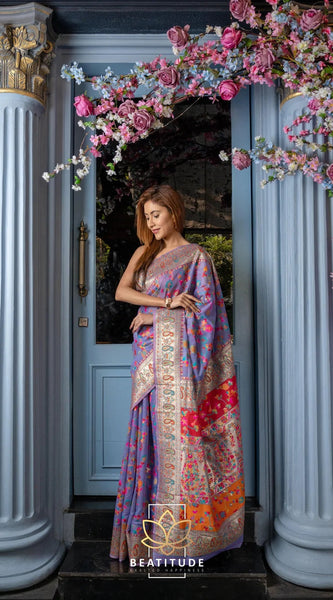 Wedding Special Banarasi Silk Saree with Zari Work Light Blue