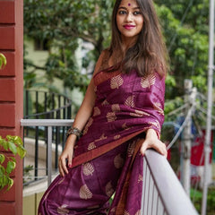 Traditional Banarasi Saree with Pure Silk Threads wine