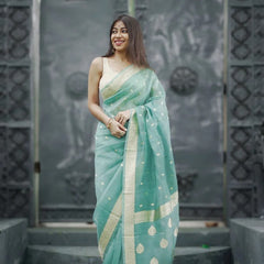 Elegant Banarasi Silk Saree with Gold Zari Embellishments Sky Blue