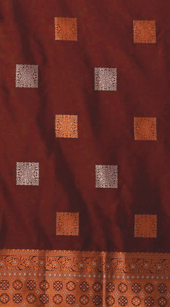 Ethnic Banarasi Saree – Handwoven Soft Silk Fabric Marron Saree