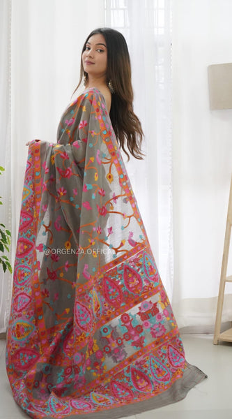 Banarasi Silk Saree Printed– Rich Fabric, Royal Look Grey