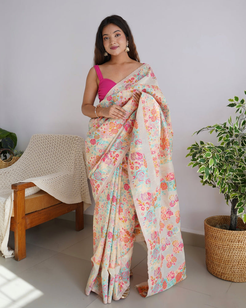 Banarasi Saree with Rich Zari Embroidery & Brocade White