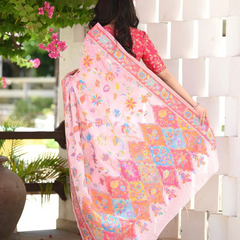 Printed Banarasi Silk Saree with Heavy Zari Brocade Pink Saree